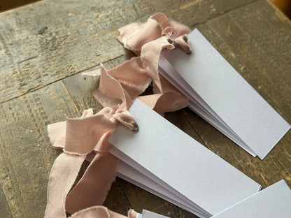 25 BLANK Blush Pink Ribbon Place Card with Eyelet | DIY Wedding Dinner Party Place Card, Write Your Own Place Setting | Pink, Baby Girl, Baby Shower