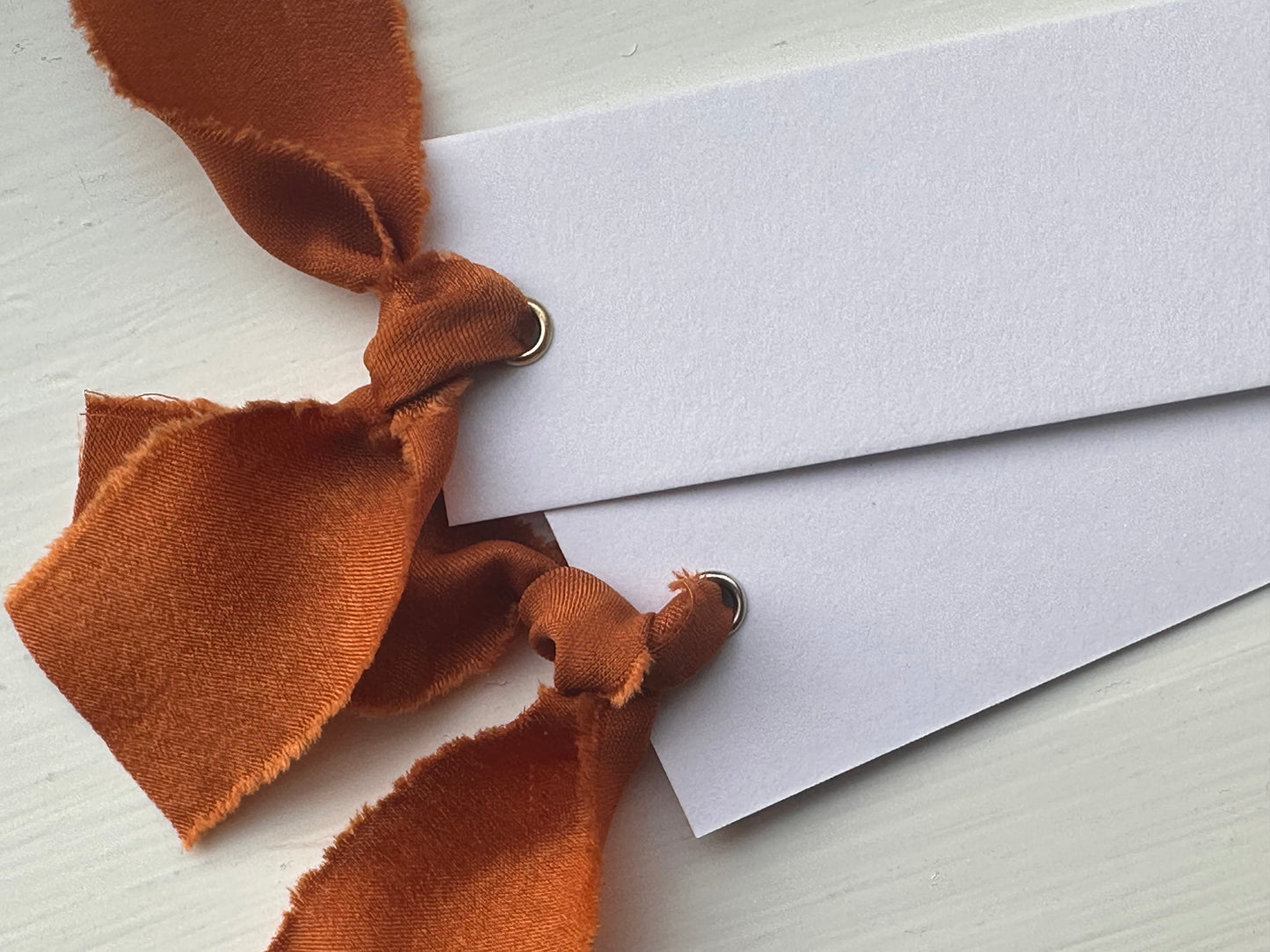 25 BLANK Ochre Orange Ribbon Place Card with Eyelet | DIY Wedding Dinner Party Place Card, Write Your Own Place Setting