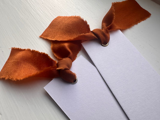 25 BLANK Ochre Orange Ribbon Place Card with Eyelet | DIY Wedding Dinner Party Place Card, Write Your Own Place Setting