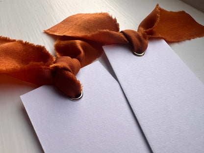 25 BLANK Ochre Orange Ribbon Place Card with Eyelet | DIY Wedding Dinner Party Place Card, Write Your Own Place Setting
