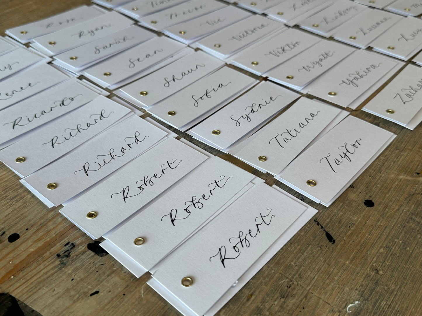 White Calligraphy Place Cards with Eyelet | DIY Add Your Own Ribbon Place Card
