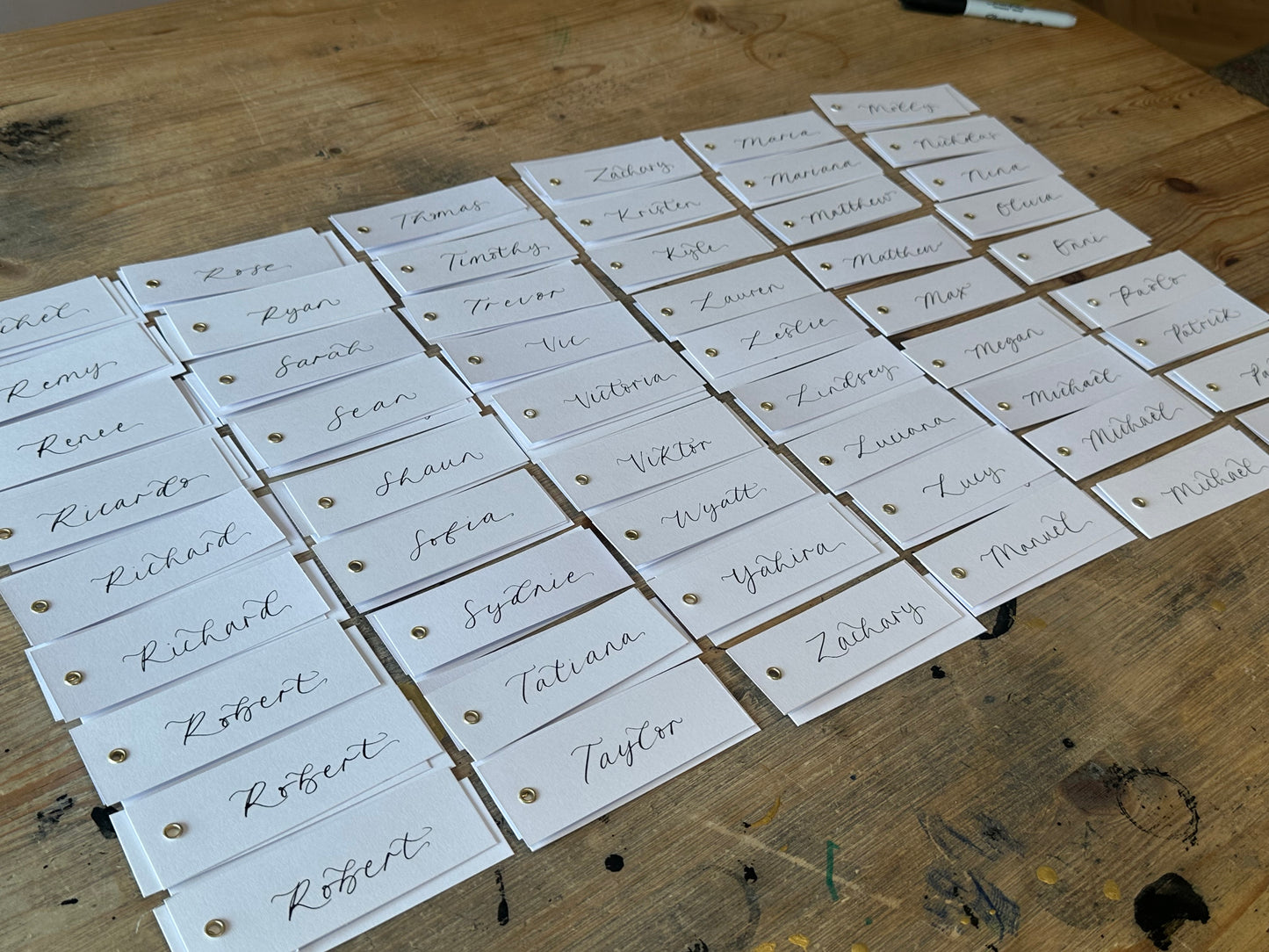 White Calligraphy Place Cards with Eyelet | DIY Add Your Own Ribbon Place Card