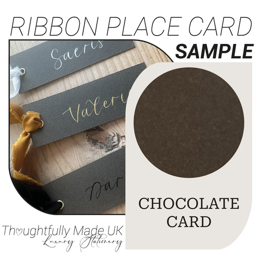 Chocolate Ribbon Wedding Place Card Sample | Chiffon, Satin & Organza