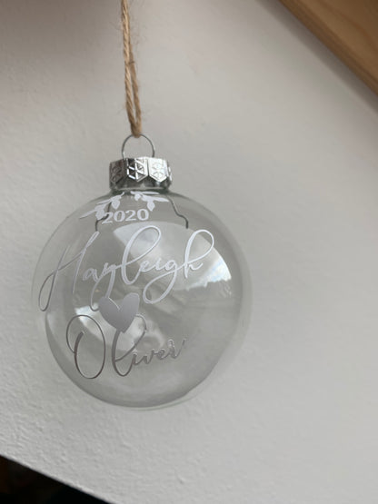 Personalised Glass Feather Bauble, Wedding Gift, Proposal Keepsake, Wife Gift, Fiancé Memento, Engagement Decor
