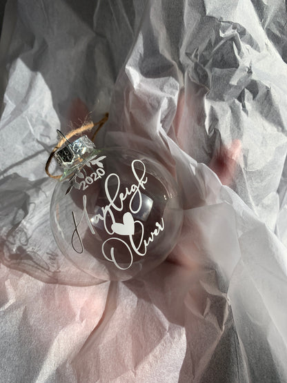 Personalised Glass Feather Bauble, Wedding Gift, Proposal Keepsake, Wife Gift, Fiancé Memento, Engagement Decor

