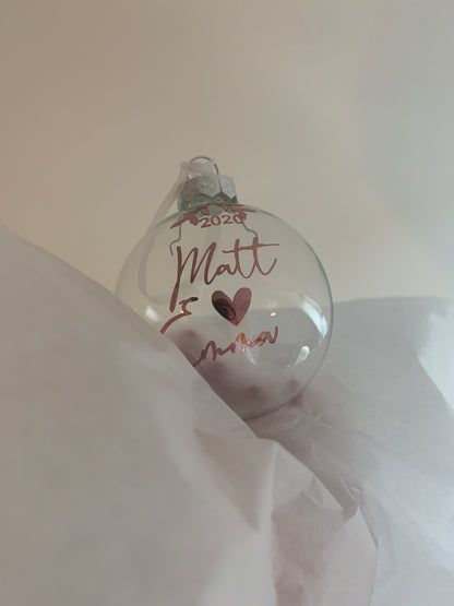 Personalised Glass Feather Bauble, Wedding Gift, Proposal Keepsake, Wife Gift, Fiancé Memento, Engagement Decor
