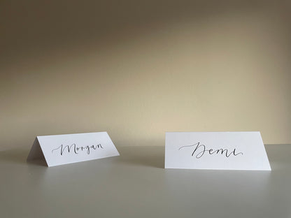 Tented Calligraphy Wedding Place Name Card | White Card with Hand Written Calligraphy
