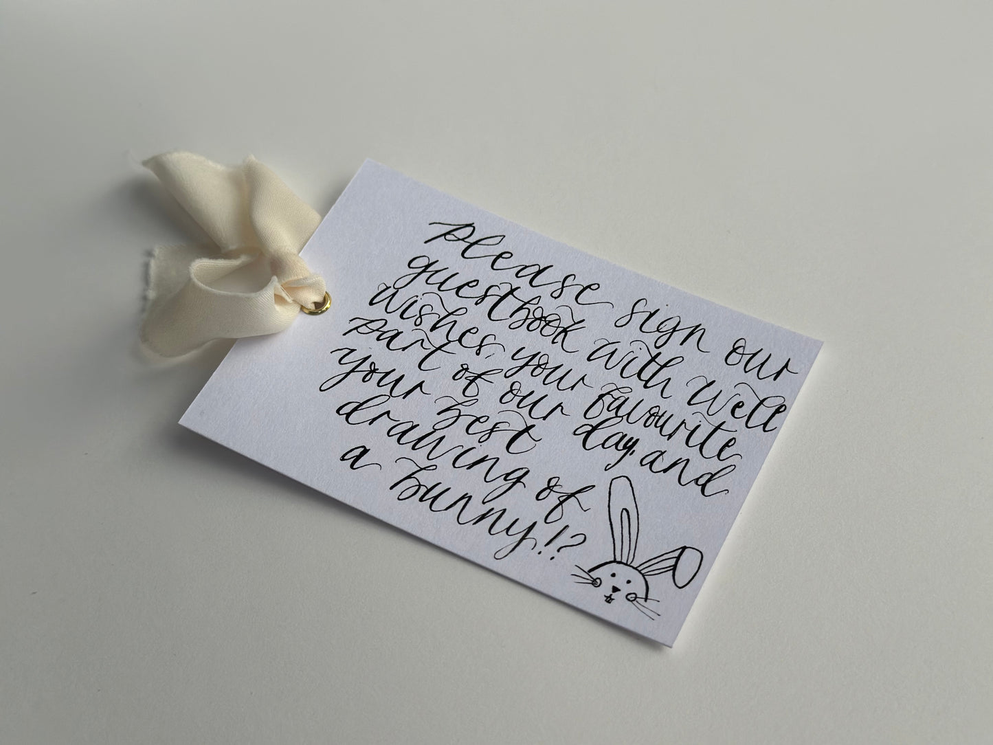 White Card with Chiffon Ribbon | Calligraphy Wedding Décor Note Card Personalised Sign