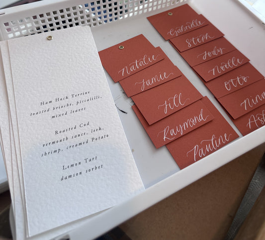 Hammered Menu Card with Place Name | Add Ribbon Place Card Menu | Calligraphy Wedding Place Name Menu Card gold or silver eyelet