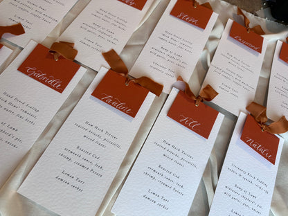 Menu Card with Colour Place Name | Ribbon Place Card Menu | Calligraphy Wedding Place Name Menu Card