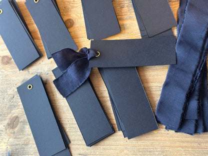 25 BLANK Navy Chiffon Ribbon Place Card with Eyelet | DIY Wedding Dinner Party Place Card, Write Your Own Place Setting | Navy Wedding Blue Boy Baby Shower