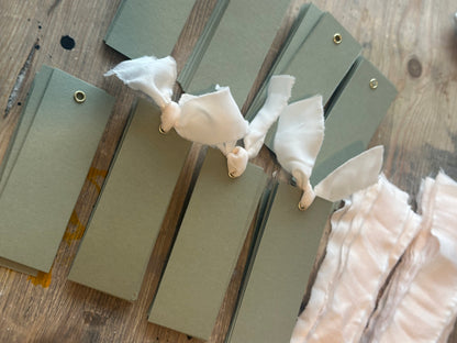 25 BLANK Eucalyptus Champagne Ribbon Place Card with Eyelet | DIY Wedding Dinner Party Place Card, Write Your Own Place Setting