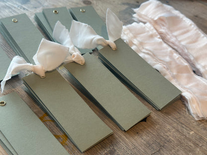 25 BLANK Eucalyptus Champagne Ribbon Place Card with Eyelet | DIY Wedding Dinner Party Place Card, Write Your Own Place Setting