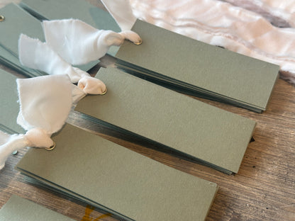 25 BLANK Eucalyptus Champagne Ribbon Place Card with Eyelet | DIY Wedding Dinner Party Place Card, Write Your Own Place Setting
