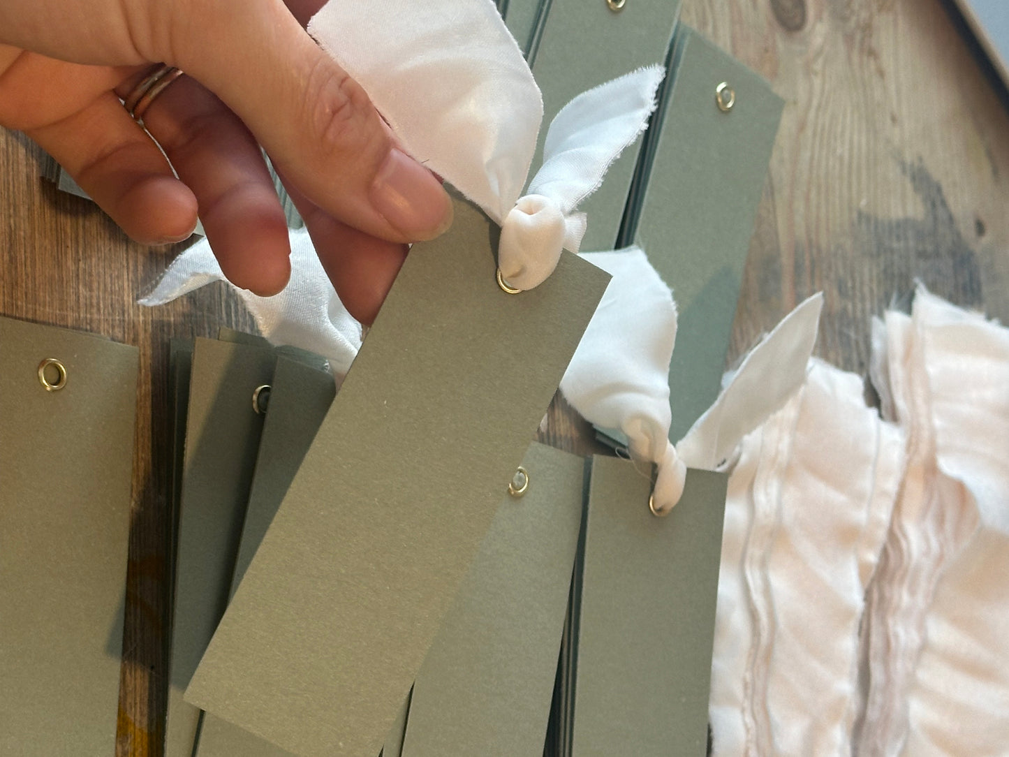 25 BLANK Eucalyptus Champagne Ribbon Place Card with Eyelet | DIY Wedding Dinner Party Place Card, Write Your Own Place Setting