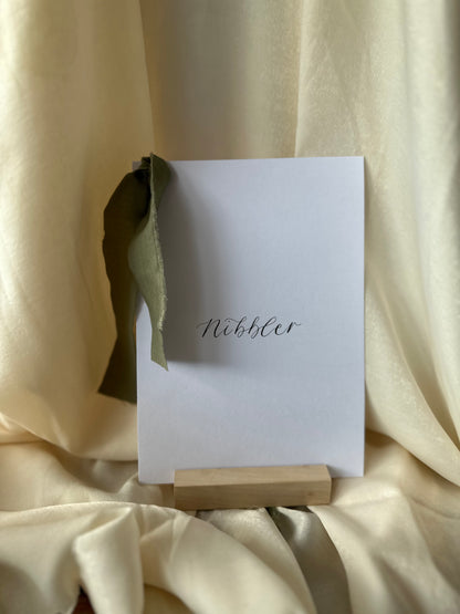 Ribbon Calligraphy Table Number / Table Name Card | A5 A6 Calligraphy Wedding Table Number / Table Name Card | Gold or Silver Eyelet