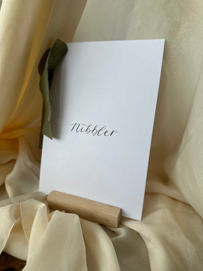 Ribbon Calligraphy Table Number / Table Name Card | A5 A6 Calligraphy Wedding Table Number / Table Name Card | Gold or Silver Eyelet