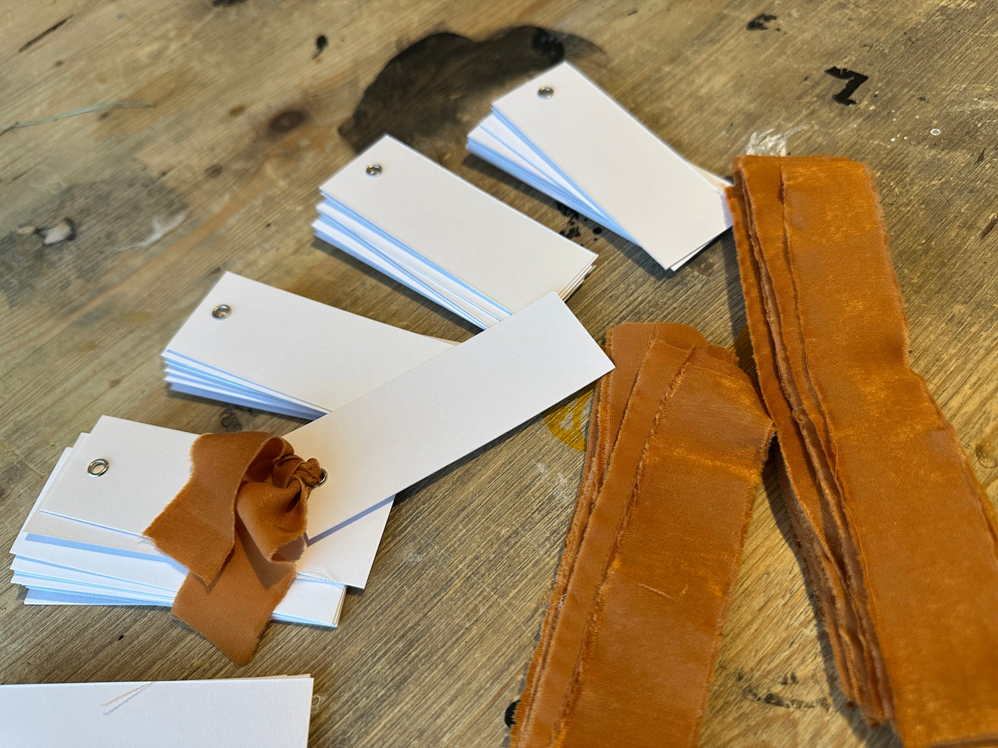 25 BLANK Ochre Chiffon Ribbon Place Card with Eyelet | DIY Wedding Dinner Party Place Card, Write Your Own Place Setting