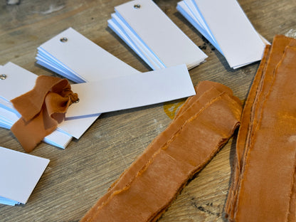 25 BLANK Ochre Chiffon Ribbon Place Card with Eyelet | DIY Wedding Dinner Party Place Card, Write Your Own Place Setting