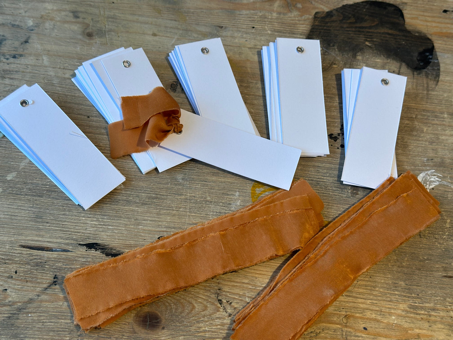 25 BLANK Ochre Chiffon Ribbon Place Card with Eyelet | DIY Wedding Dinner Party Place Card, Write Your Own Place Setting