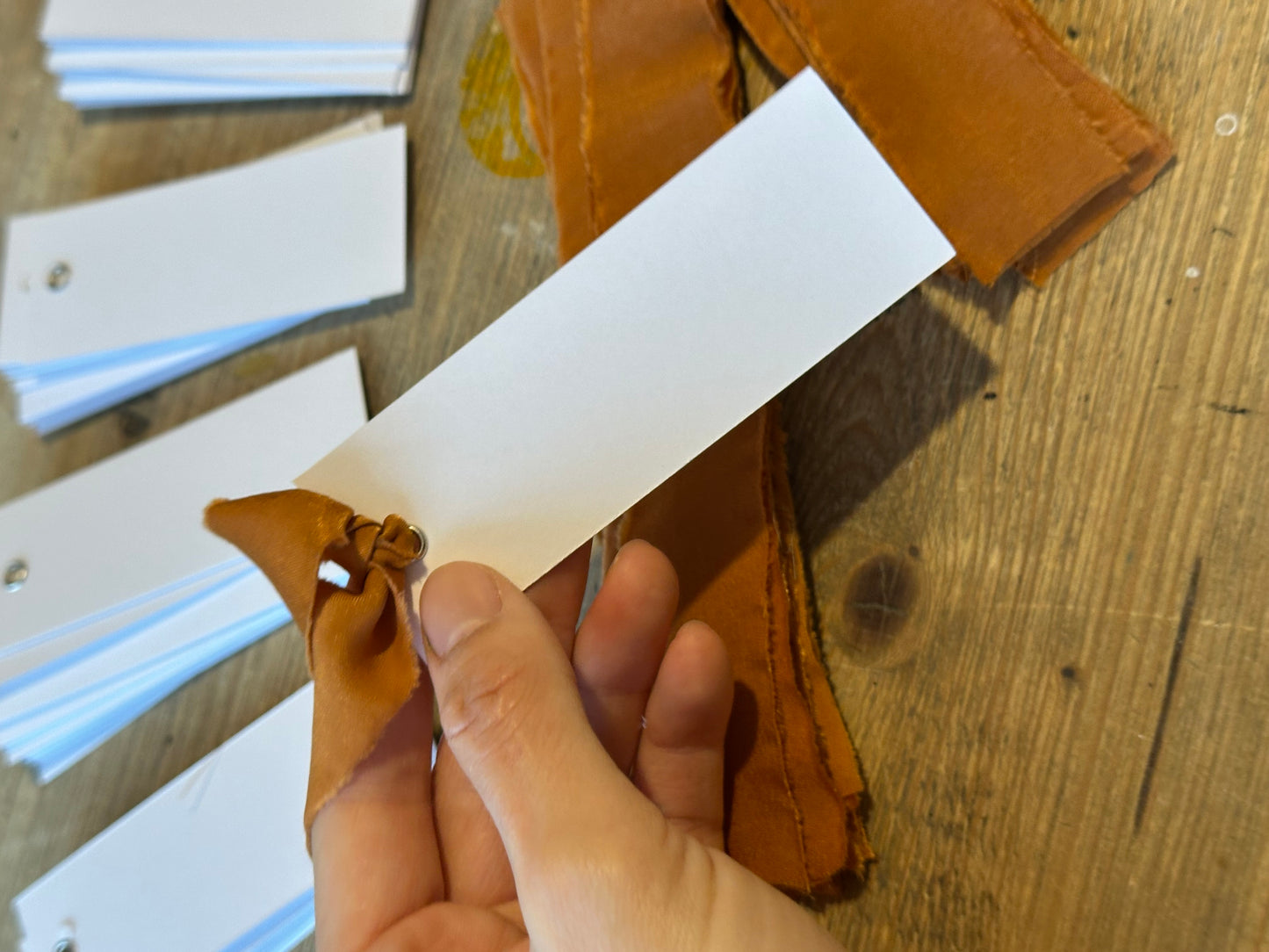 25 BLANK Ochre Chiffon Ribbon Place Card with Eyelet | DIY Wedding Dinner Party Place Card, Write Your Own Place Setting