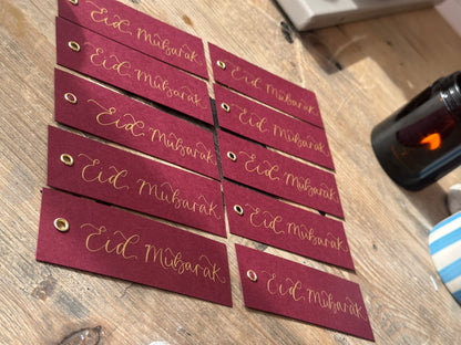 5 PACK Eid Mubarak Calligraphy Ribbon Gift Tag: Eid al-Fitr Celebration, Ramadan, Dinner, Party, Place Card