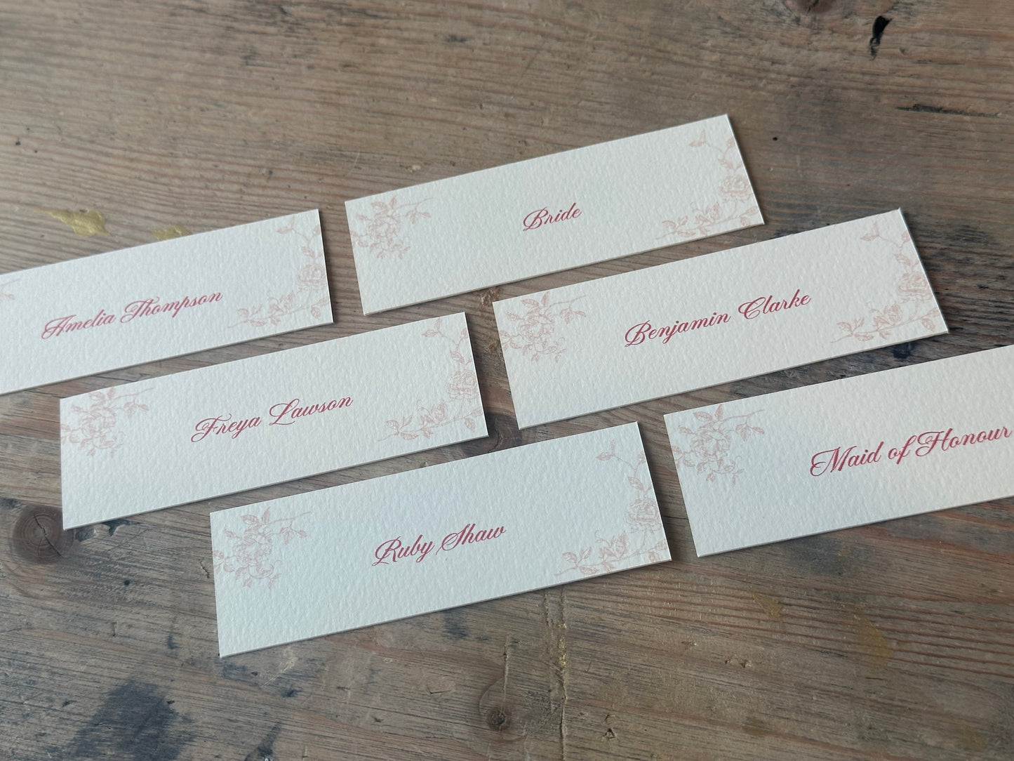 Romantic Floral Printed Place Name Card | Ornate Wedding Printed Guest Names Place Name Card | Flat Place Card