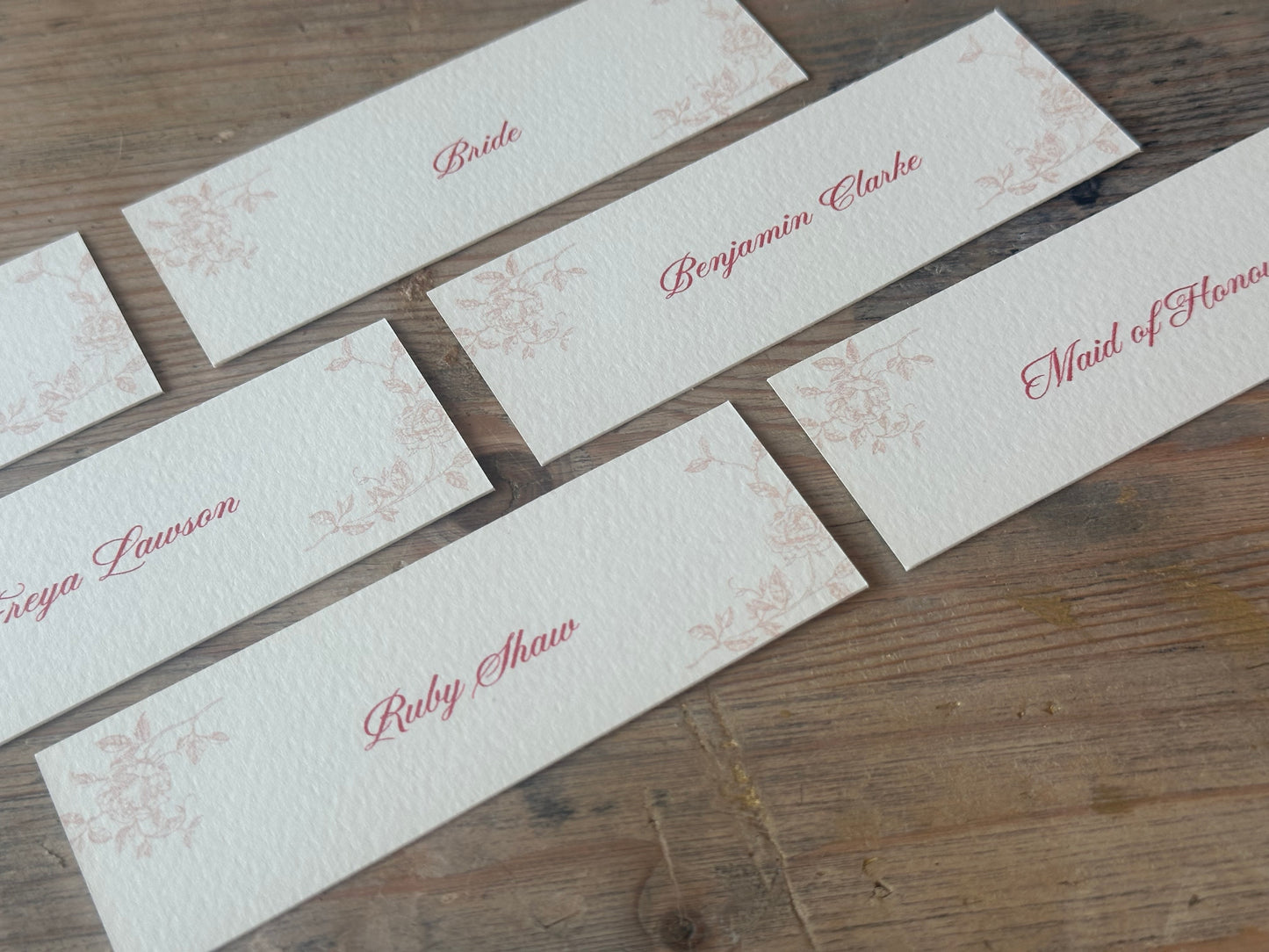 Romantic Floral Printed Place Name Card | Ornate Wedding Printed Guest Names Place Name Card | Flat Place Card