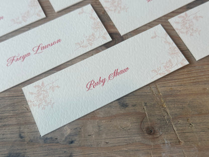 Romantic Floral Printed Place Name Card | Ornate Wedding Printed Guest Names Place Name Card | Flat Place Card