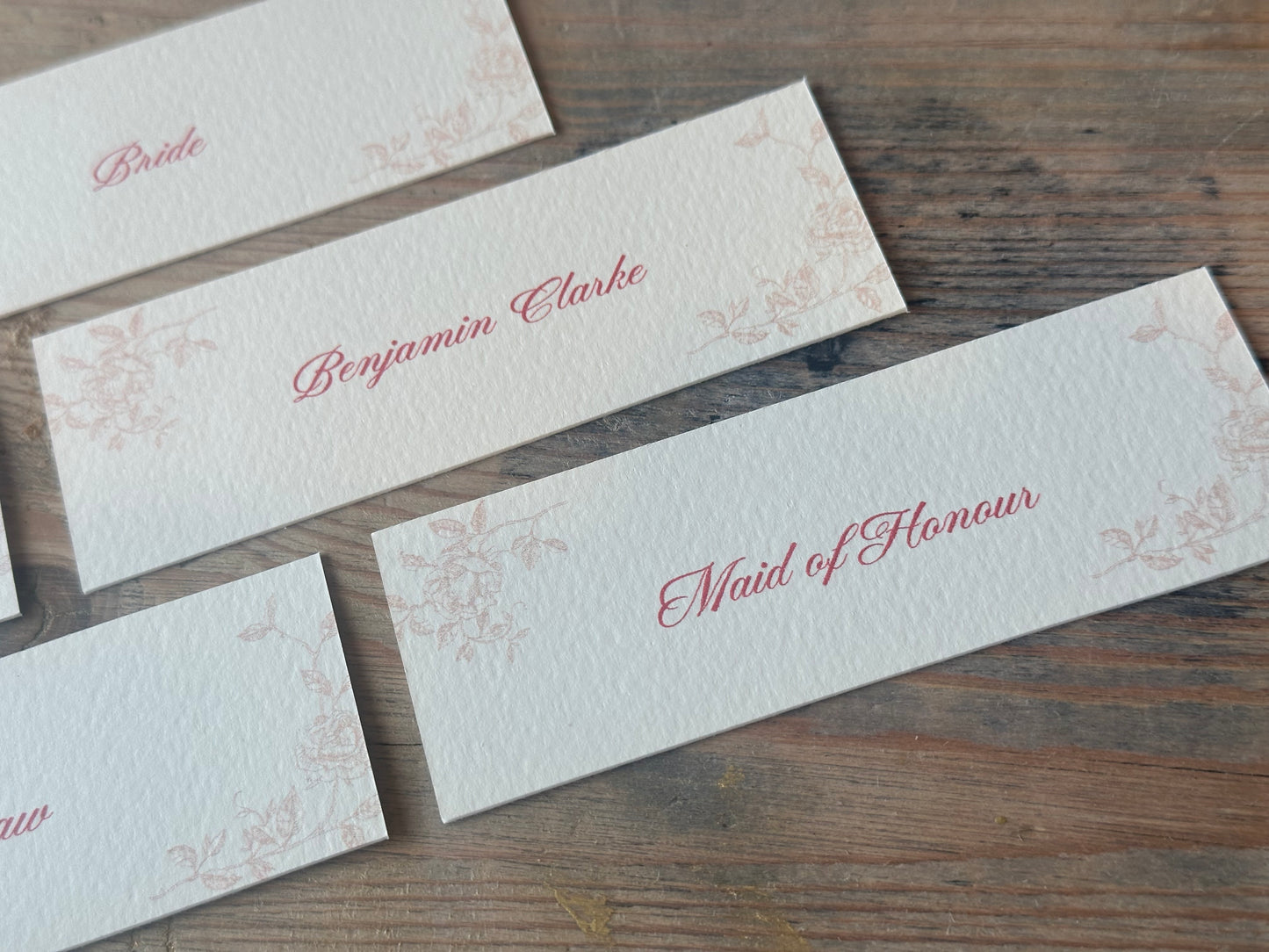 Romantic Floral Printed Place Name Card | Ornate Wedding Printed Guest Names Place Name Card | Flat Place Card