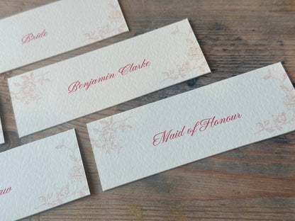 Romantic Floral Printed Place Name Card | Ornate Wedding Printed Guest Names Place Name Card | Flat Place Card