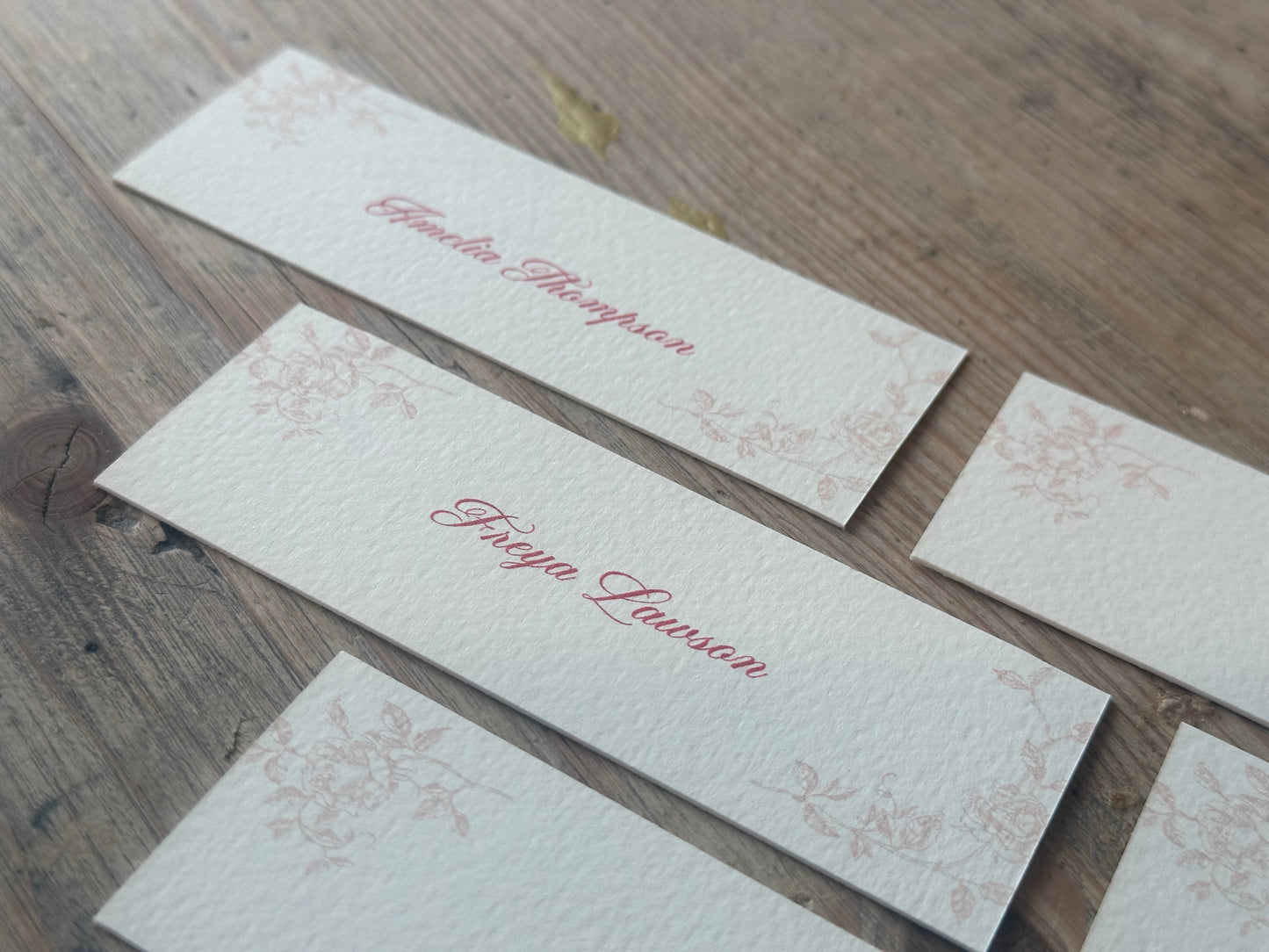 Romantic Floral Printed Place Name Card | Ornate Wedding Printed Guest Names Place Name Card | Flat Place Card