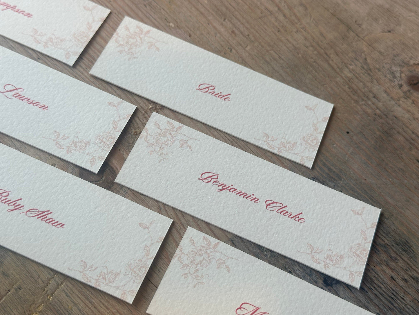 Romantic Floral Printed Place Name Card | Ornate Wedding Printed Guest Names Place Name Card | Flat Place Card