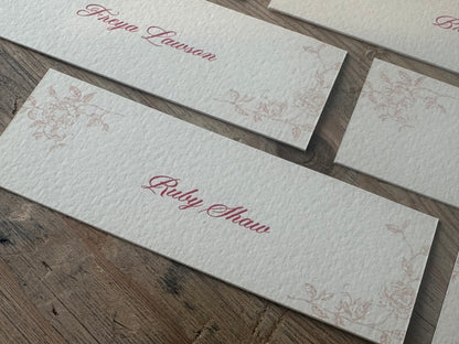 Romantic Floral Printed Place Name Card | Ornate Wedding Printed Guest Names Place Name Card | Flat Place Card