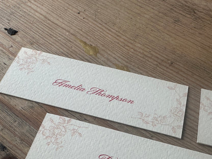 Romantic Floral Printed Place Name Card | Ornate Wedding Printed Guest Names Place Name Card | Flat Place Card