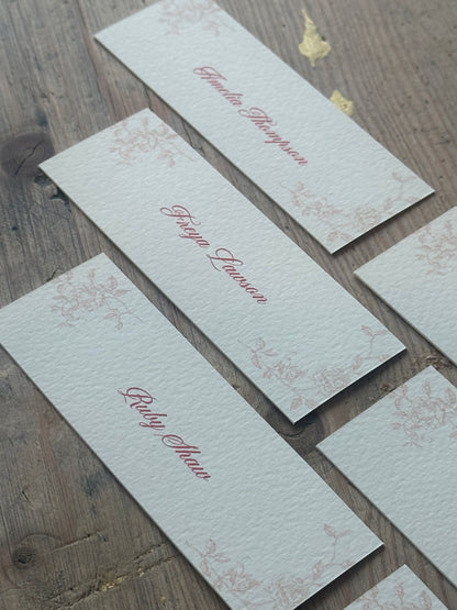 Romantic Floral Printed Place Name Card | Ornate Wedding Printed Guest Names Place Name Card | Flat Place Card