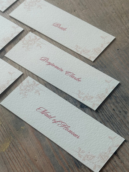 Romantic Floral Printed Place Name Card | Ornate Wedding Printed Guest Names Place Name Card | Flat Place Card