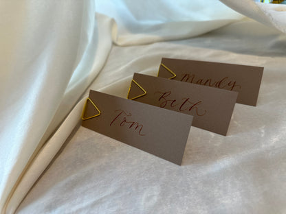MOCHA  Calligraphy Place Name Card | DIY Add Own Ribbon Calligraphy Wedding Place Name Card | Gold or Silver Eyelet