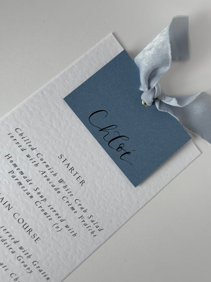 Menu Card with Colour Place Name | Ribbon Place Card Menu | Calligraphy Wedding Place Name Menu Card