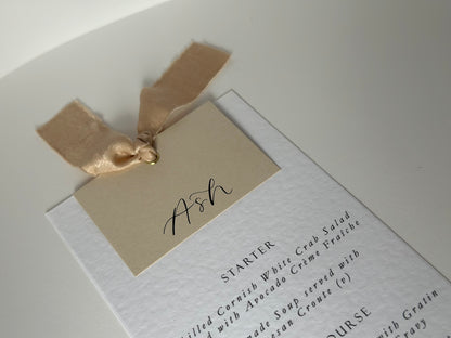 Menu Card with Colour Place Name | Ribbon Place Card Menu | Calligraphy Wedding Place Name Menu Card