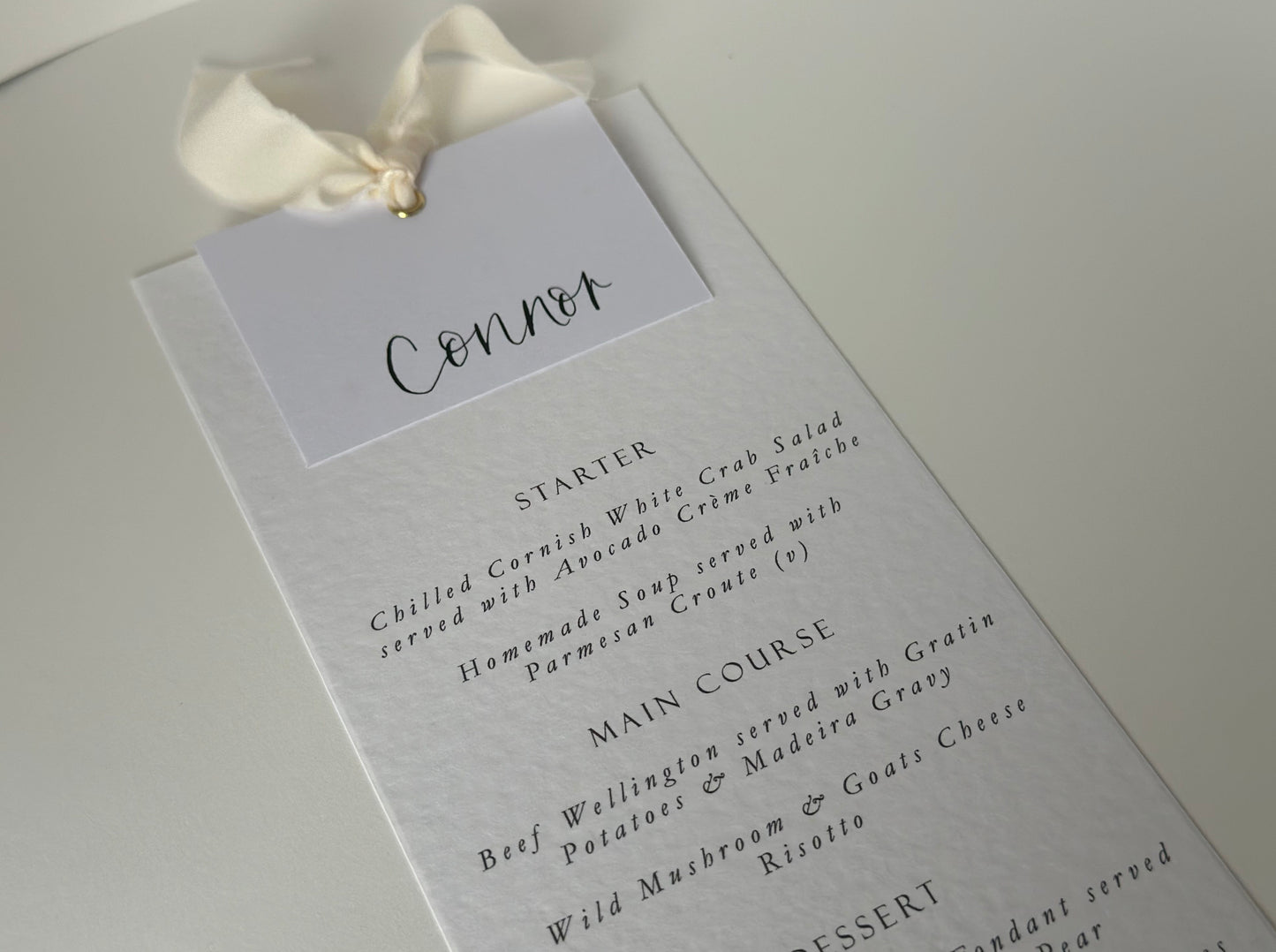 Menu Card with White Place Name | Ribbon Place Card Menu | Calligraphy Wedding Place Name Menu Card