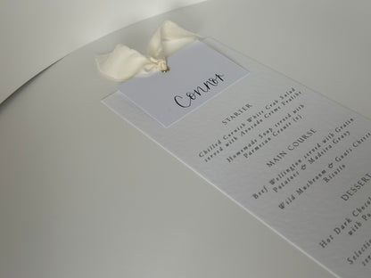 Menu Card with White Place Name | Ribbon Place Card Menu | Calligraphy Wedding Place Name Menu Card