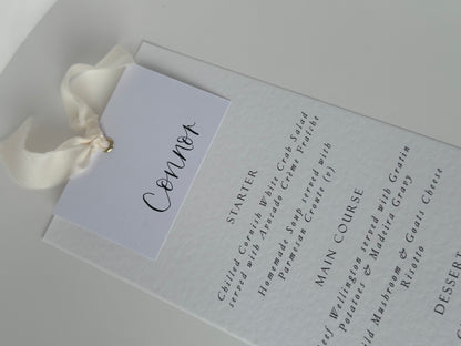 Menu Card with White Place Name | Ribbon Place Card Menu | Calligraphy Wedding Place Name Menu Card