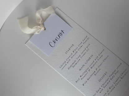 Menu Card with White Place Name | Ribbon Place Card Menu | Calligraphy Wedding Place Name Menu Card