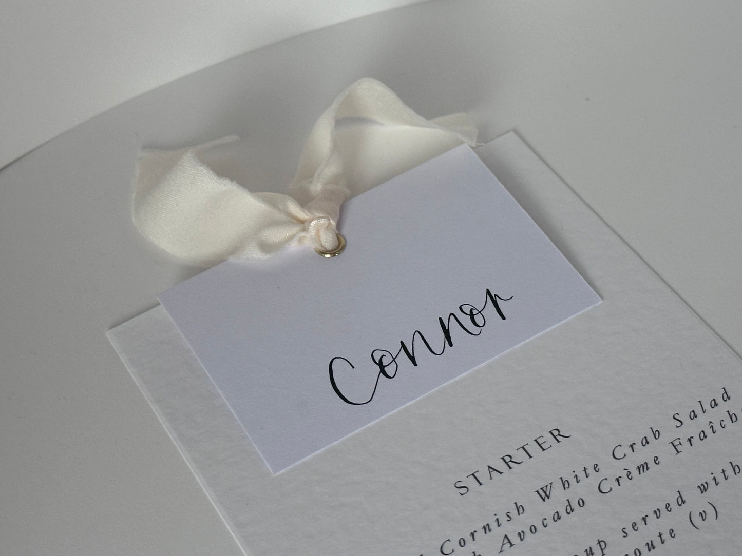 Menu Card with White Place Name | Ribbon Place Card Menu | Calligraphy Wedding Place Name Menu Card