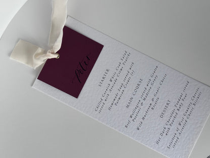 Menu Card with Colour Place Name | Ribbon Place Card Menu | Calligraphy Wedding Place Name Menu Card