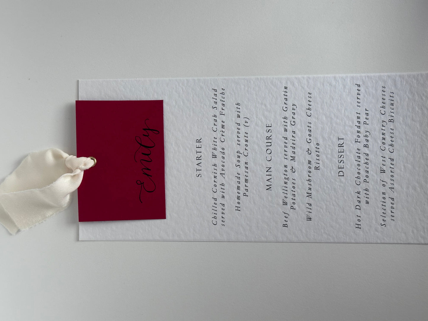 Menu Card with Colour Place Name | Ribbon Place Card Menu | Calligraphy Wedding Place Name Menu Card