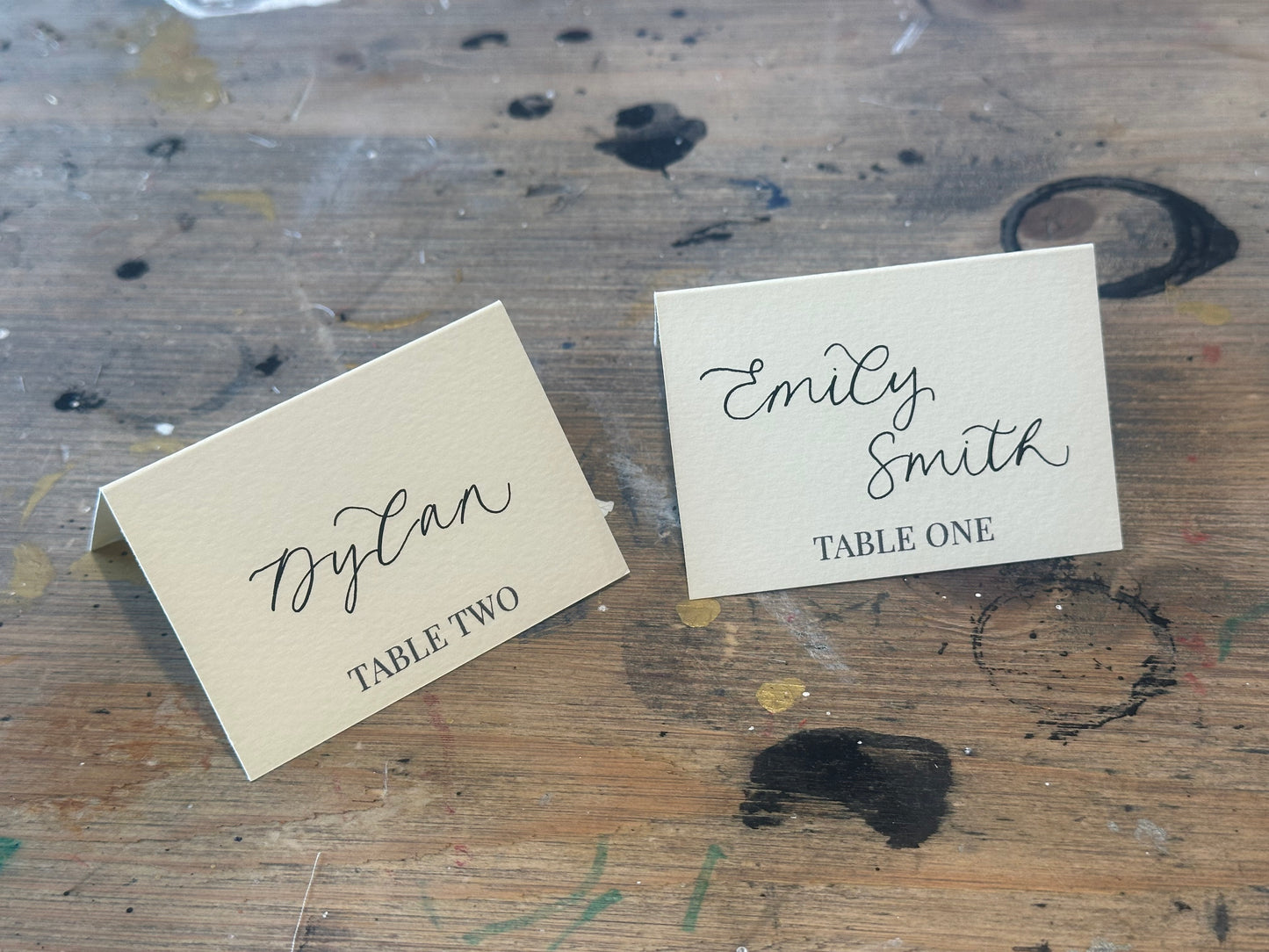 Table Name Tented Wedding Place Cards | Guest Name Calligraphy Escort Cards
