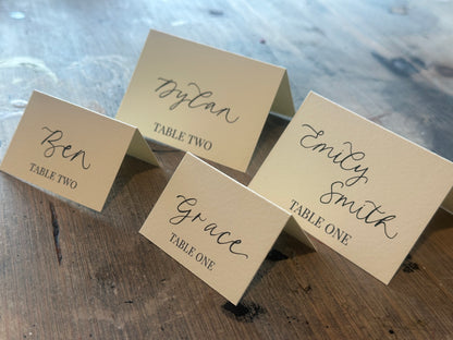 Table Name Tented Wedding Place Cards | Guest Name Calligraphy Escort Cards