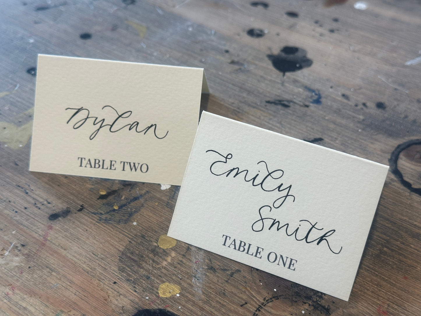 Table Name Tented Wedding Place Cards | Guest Name Calligraphy Escort Cards